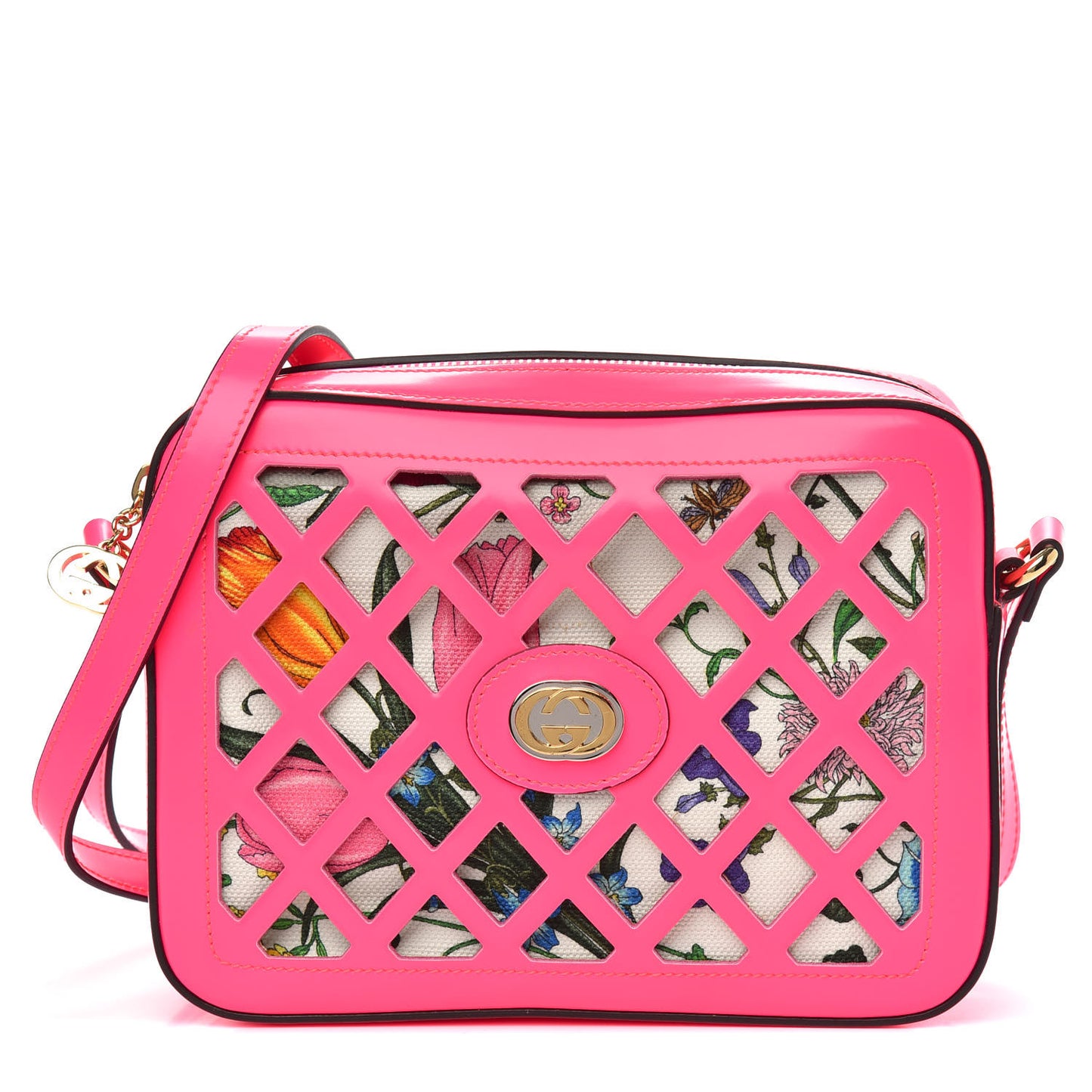 Canvas Calfskin Flora Infinity Cutout Shoulder Bag Fuchsia
