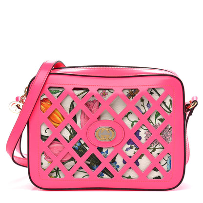 Gucci Canvas Calfskin Flora Infinity Cutout Shoulder Bag Fuchsia 1 of 10