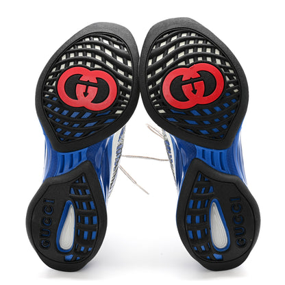 Gucci Technical Knit Fabric Waves GG Monogram Womens Gucci Run Sneakers 35 Great White Bright Splash Thunder Grey Sky 5 of 7