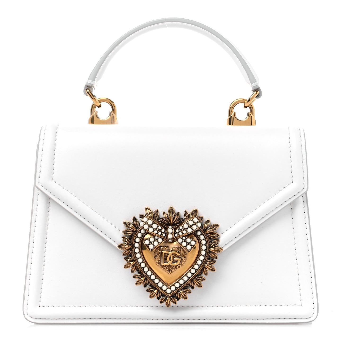 DOLCE & GABBANA Smooth Calfskin Small Devotion Envelope Top Handle Bag White