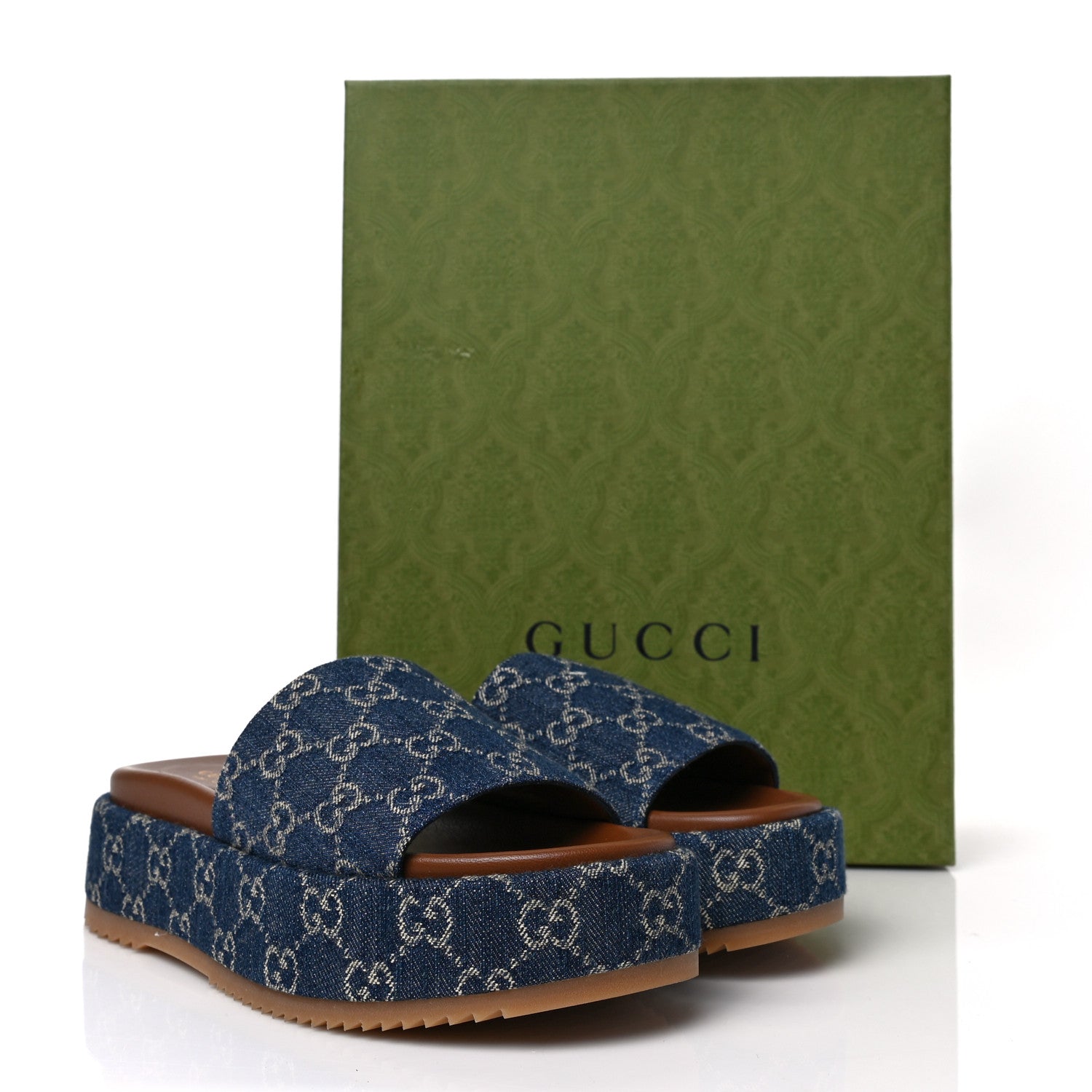 Gucci New Denim GG Monogram Angelina Platform 55mm Slide Sandals 39 Blue Tea 9 of 9