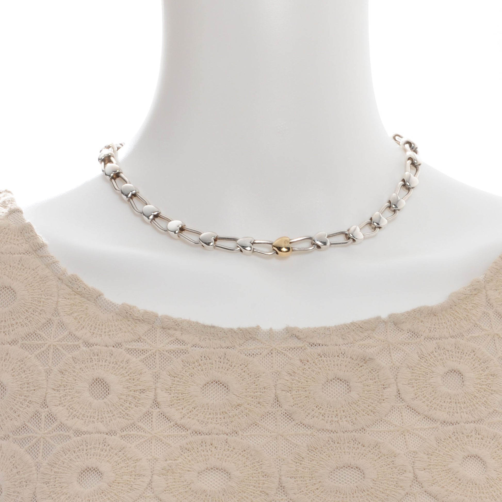 Tiffany Sterling Silver 18k Heart Padlock Links Necklace RARE 2 of 3