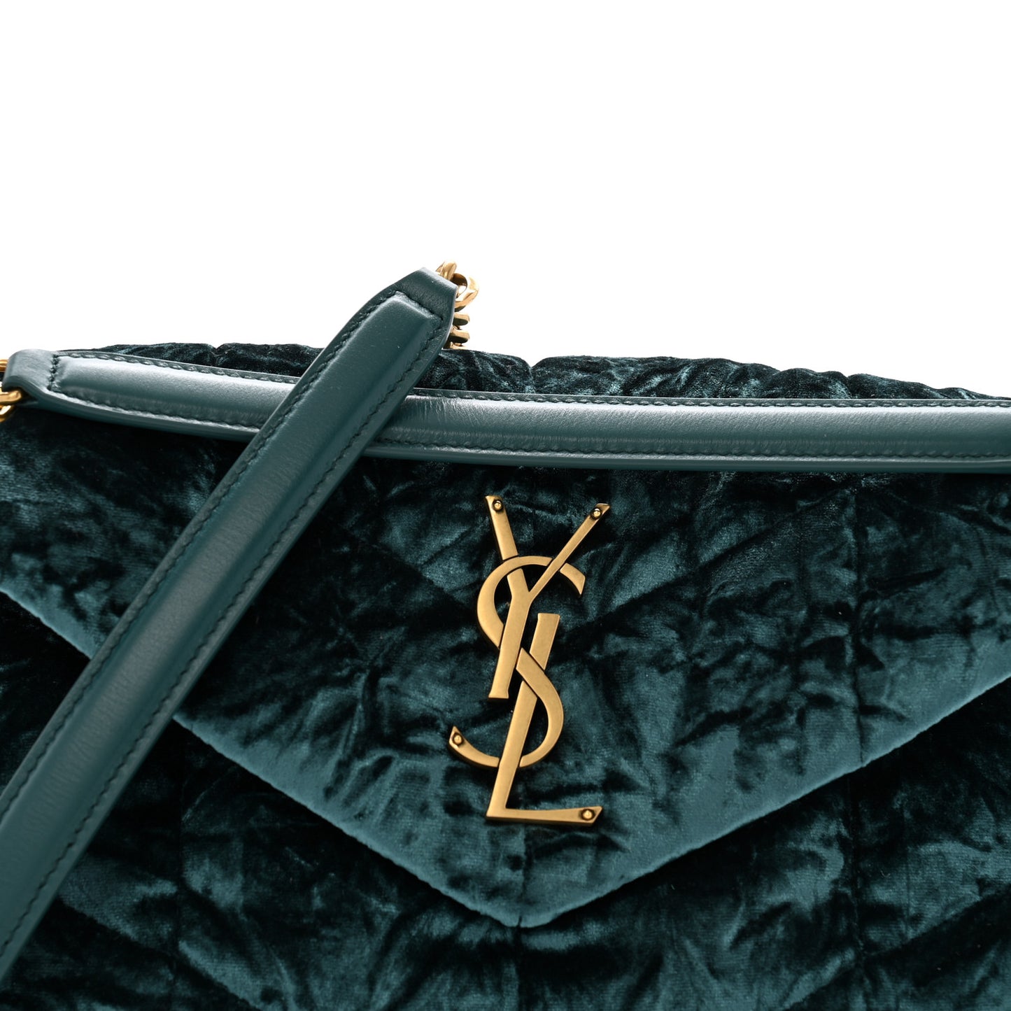 Crushed Velvet Quilted Small Loulou Puffer Monogram Chain Satchel Emerald Vert