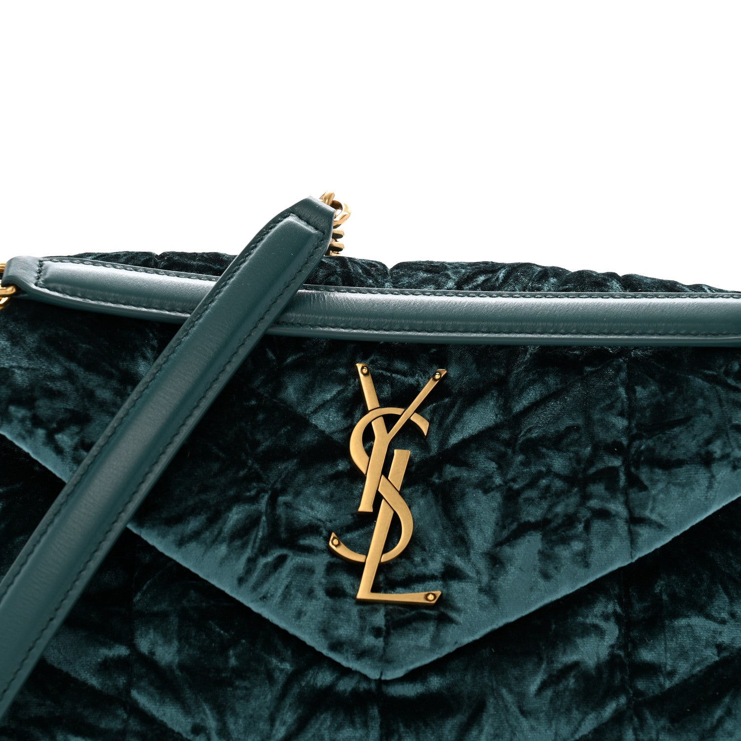 Saint Laurent Crushed Velvet Quilted Small Loulou Puffer Monogram Chain Satchel Emerald Vert 8 of 10