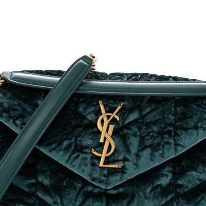 Saint Laurent Crushed Velvet Quilted Small Loulou Puffer Monogram Chain Satchel Emerald Vert 8 of 10
