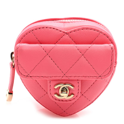 Chanel Lambskin Quilted CC In Love Heart Zipped Arm Coin Purse Pink 1 of 8