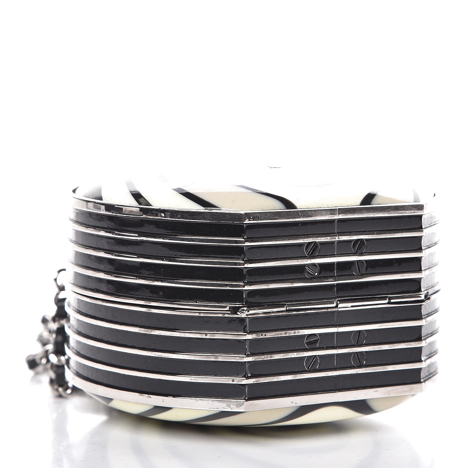 Chanel Enamel Resin Pillbox Minaudiere Black White 4 of 9