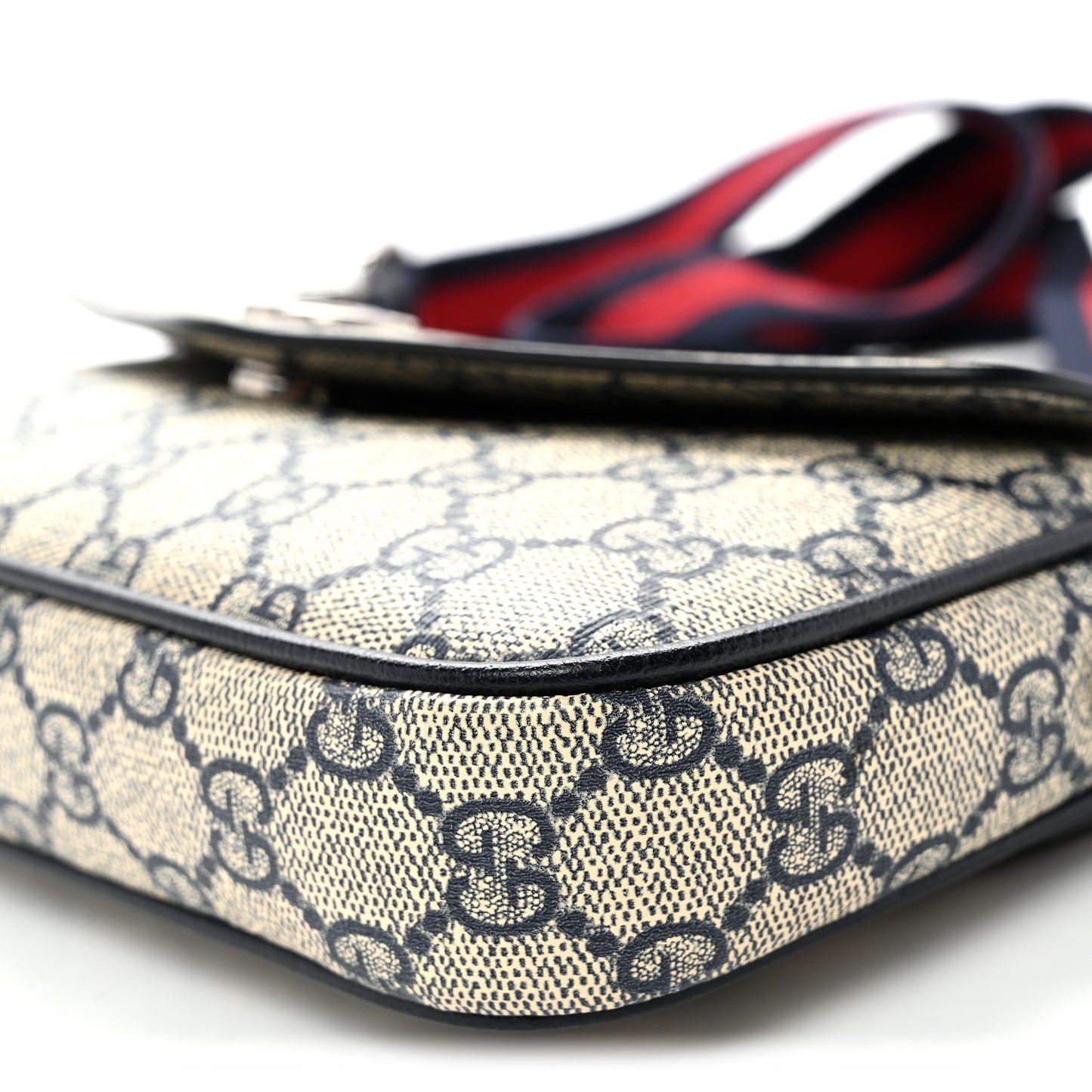 GG Supreme Monogram Textured Dollar Calfskin Web Mini Ophidia Envelope Shoulder Bag Beige Blue