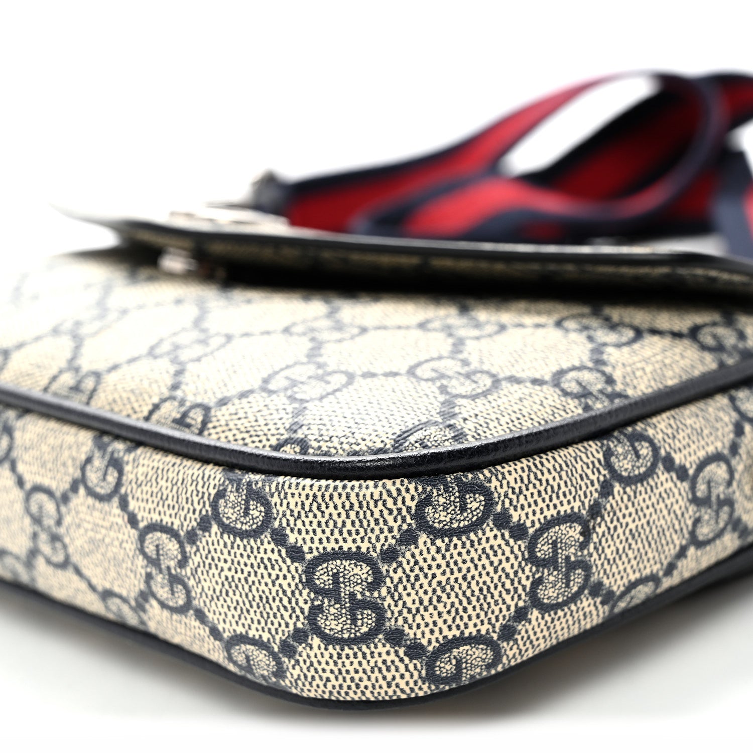 Gucci GG Supreme Monogram Textured Dollar Calfskin Web Mini Ophidia Envelope Shoulder Bag Beige Blue 9 of 10