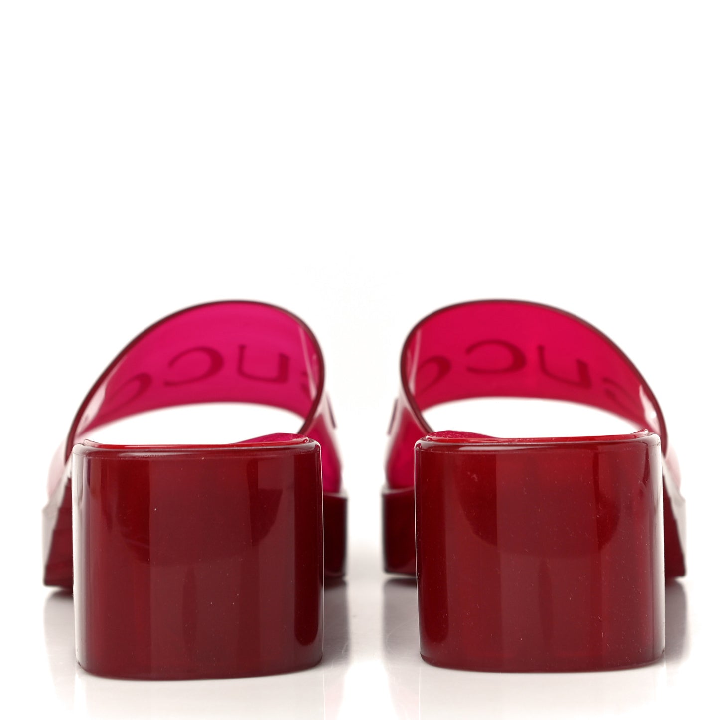 Rubber Gucci Logo Womens Platform 20/60mm Slide Sandals 37 Transparent Hibiscus Red