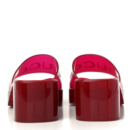 Gucci Rubber Gucci Logo Womens Platform 20/60mm Slide Sandals 37 Transparent Hibiscus Red 6 of 9