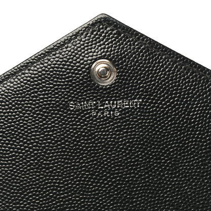 Saint Laurent Grain De Poudre Matelasse Chevron Monogram Chain Wallet Black 6 of 21