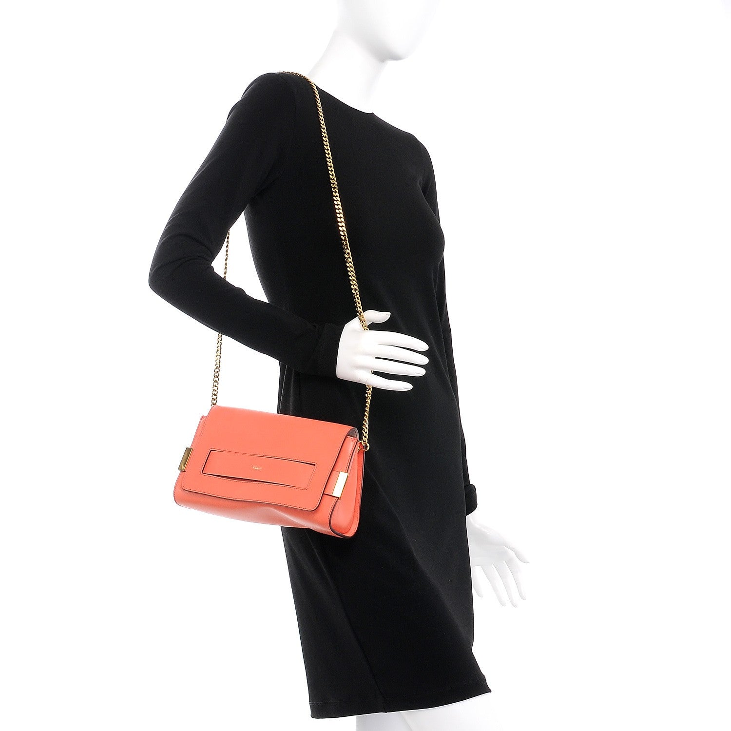 Chloe Lambskin Medium Elle Chain Clutch Coral Pop 2 of 8