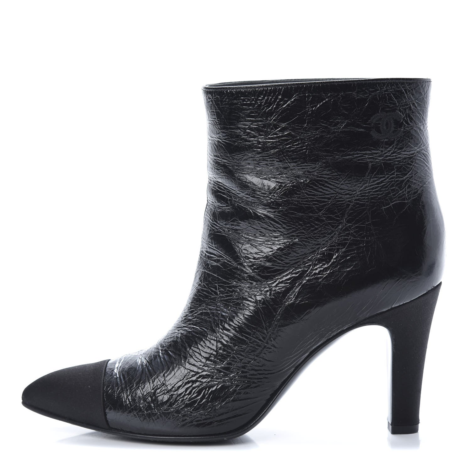 Chanel Crumpled Calfskin Satin Cap Toe Short Ankle Boots 39 Black 1 of 10