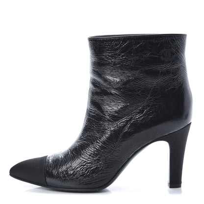 Chanel Crumpled Calfskin Satin Cap Toe Short Ankle Boots 39 Black 1 of 10
