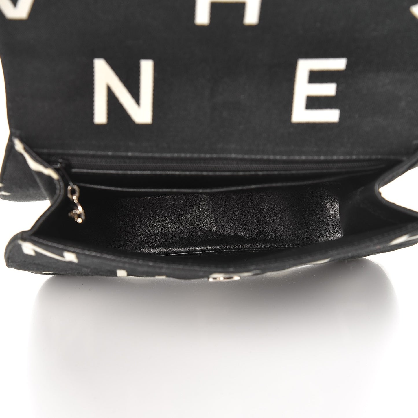 Canvas Quilted Letter Printed Flap Black