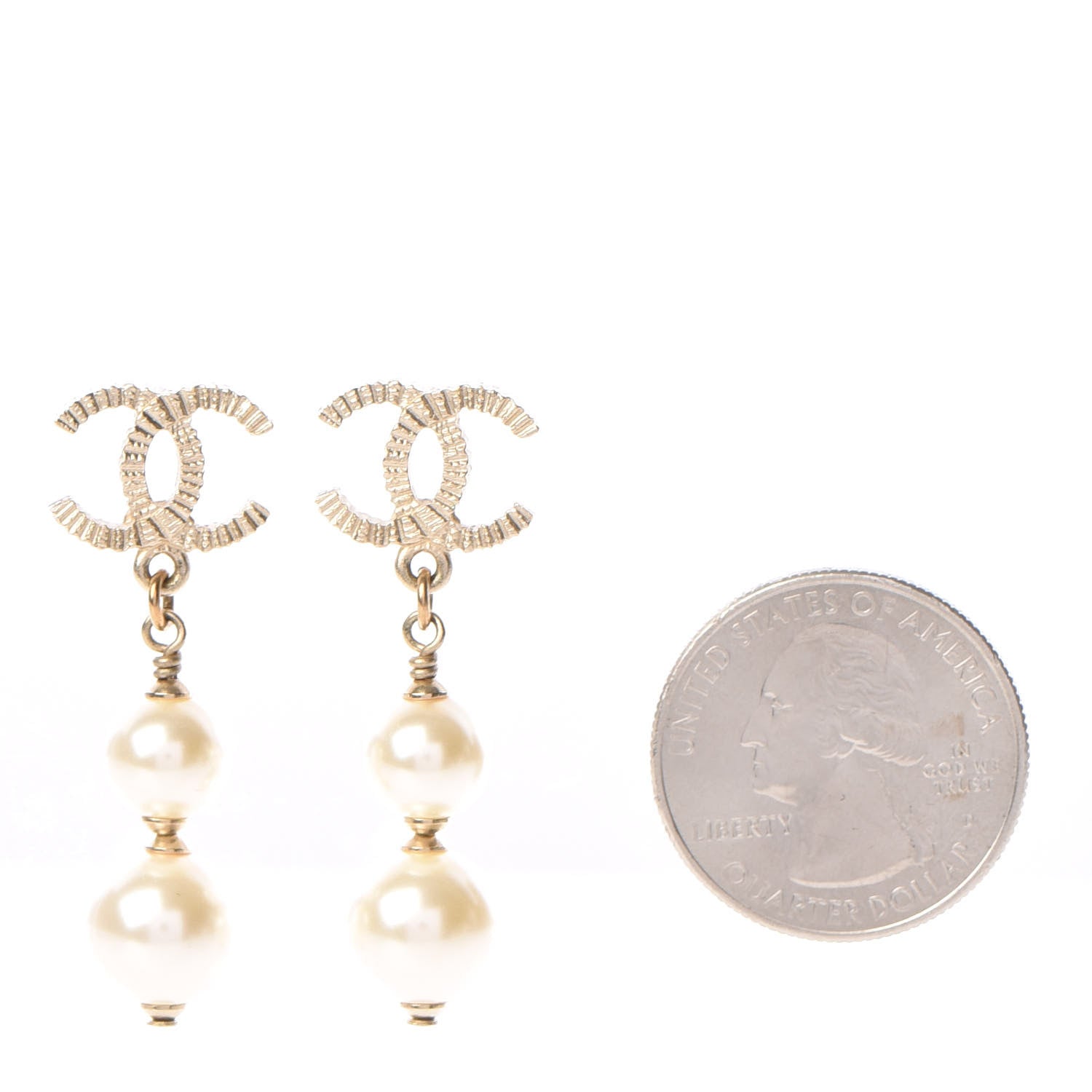 Chanel CC Pearl Drop Earrings Gold 2 of 4