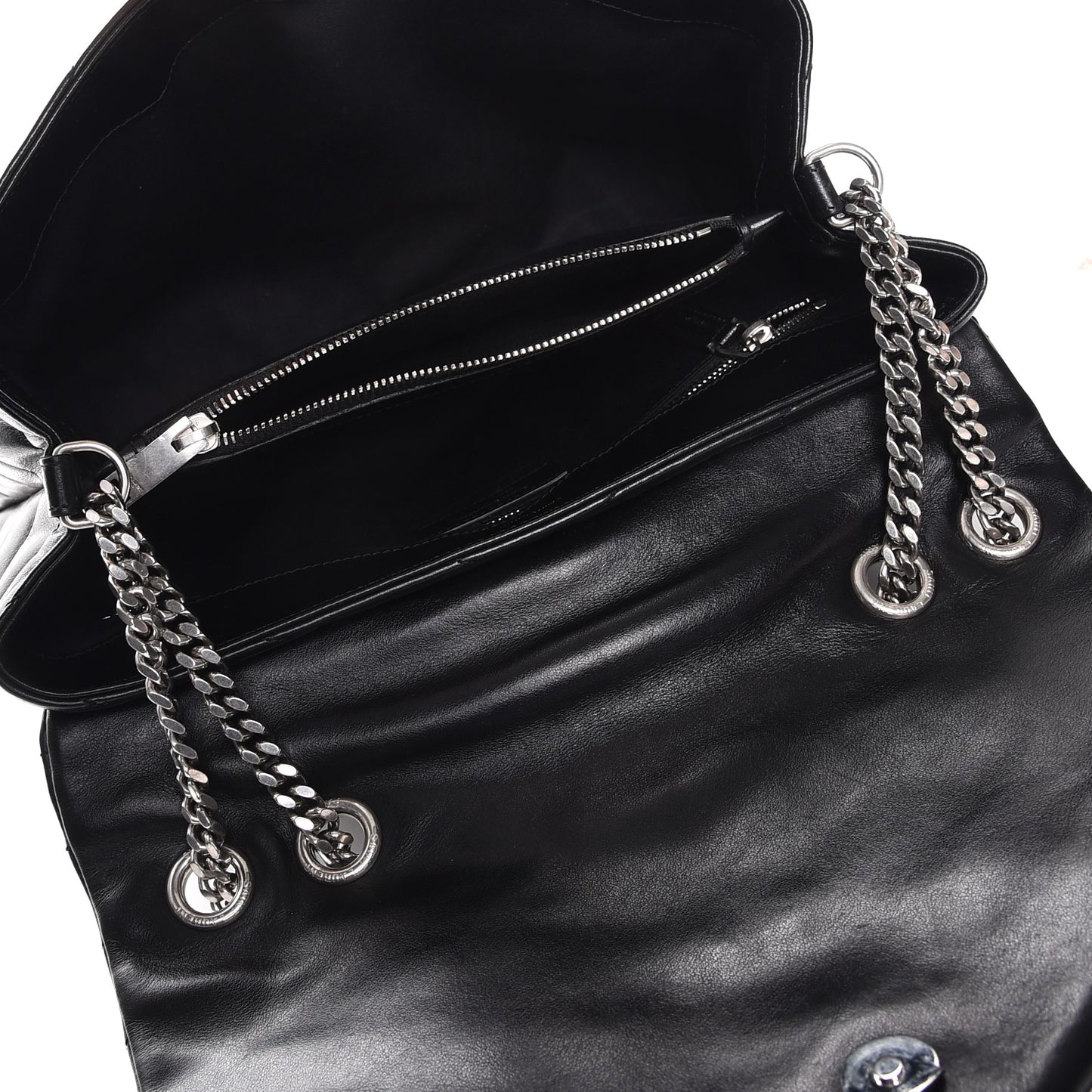 Calfskin Y Quilted Monogram Medium Loulou Chain Satchel Black