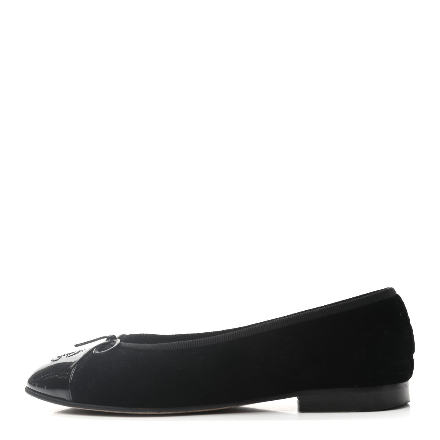 Chanel Velvet Patent Calfskin Cap Toe Ballerina Flats 37 Black 1 of 8
