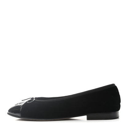 Chanel Velvet Patent Calfskin Cap Toe Ballerina Flats 37 Black 1 of 8
