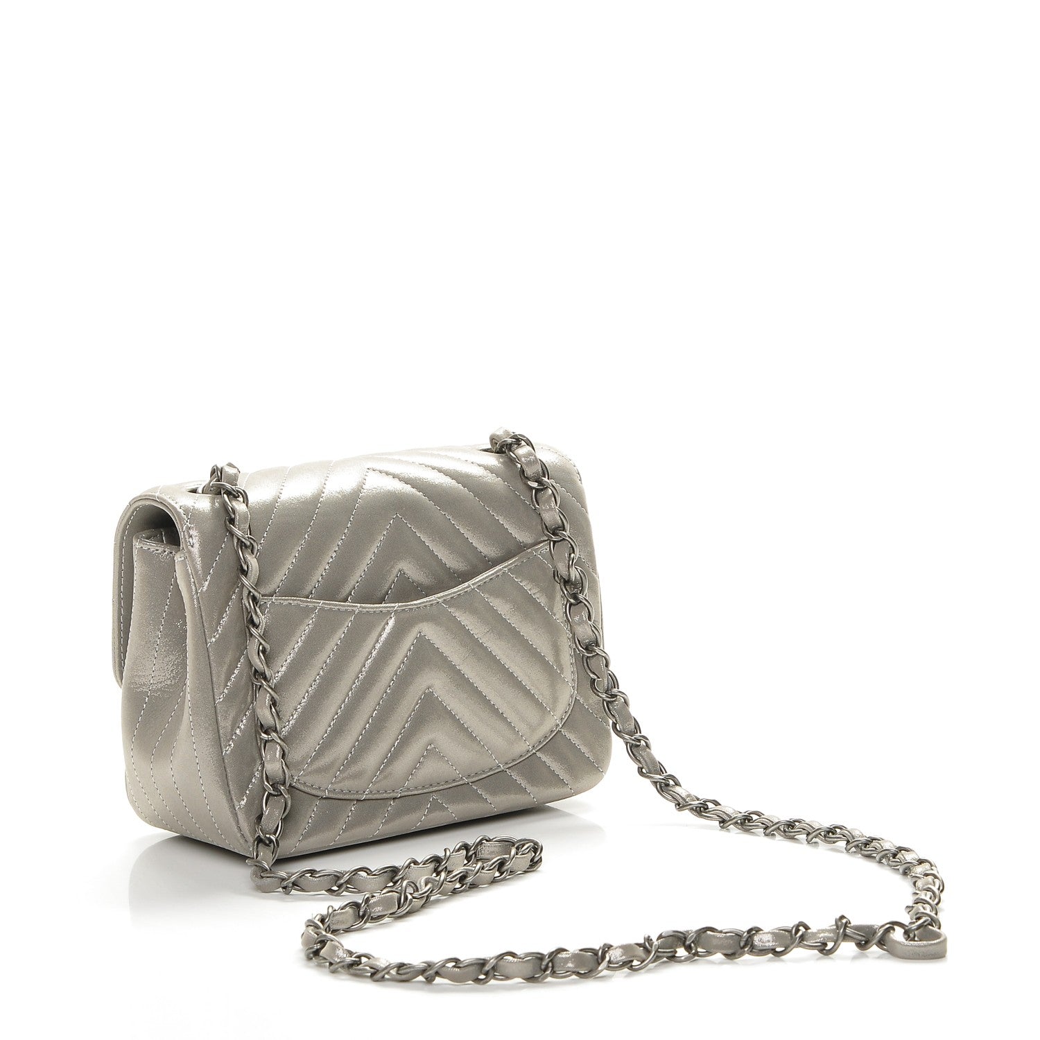 Chanel Iridescent Calfskin Chevron Quilted Mini Square Flap Silver 3 of 7