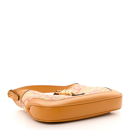 Gucci Raffia Textured Dollar Calfskin GG Monogram Small Jackie 1961 Hobo Natural Bright Hibiscus Sun Oil 4 of 13