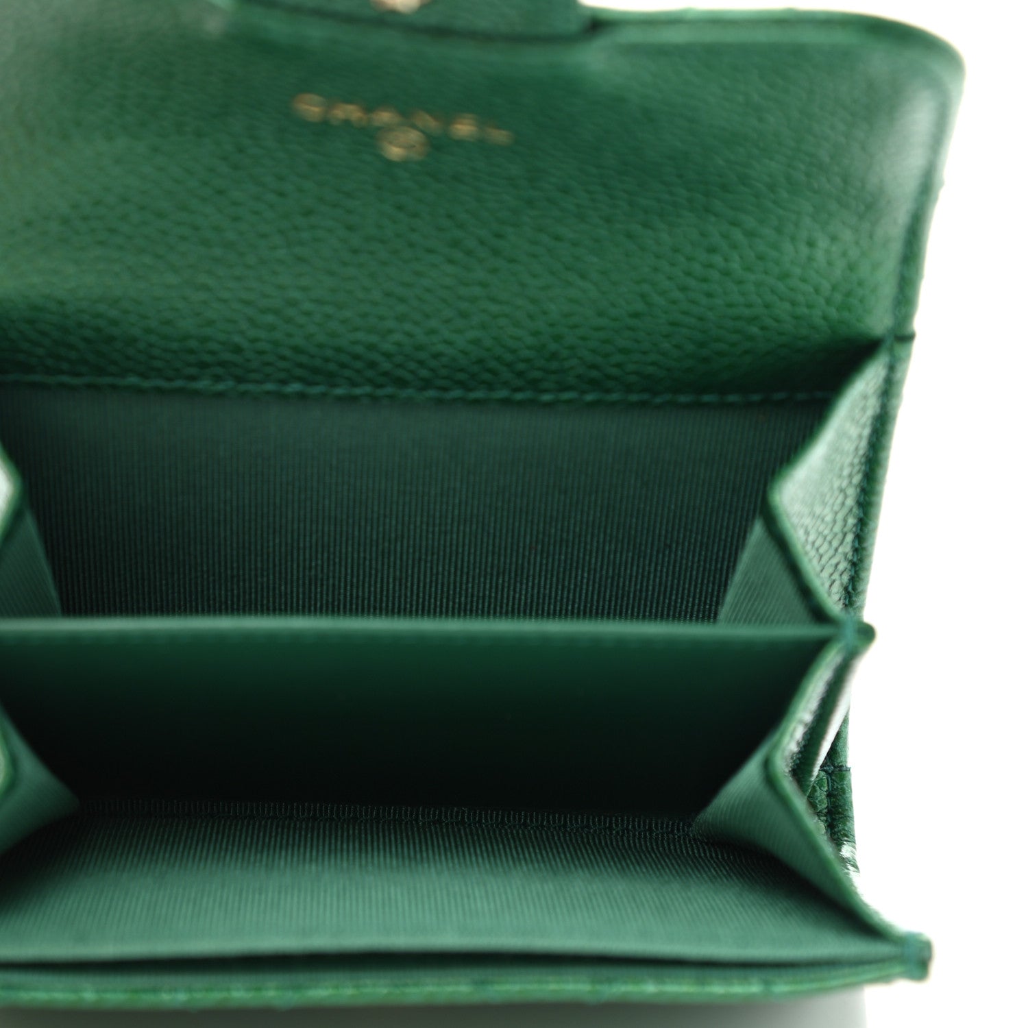 Chanel Metallic Caviar Quilted Card Holder Wallet Green 5 of 9