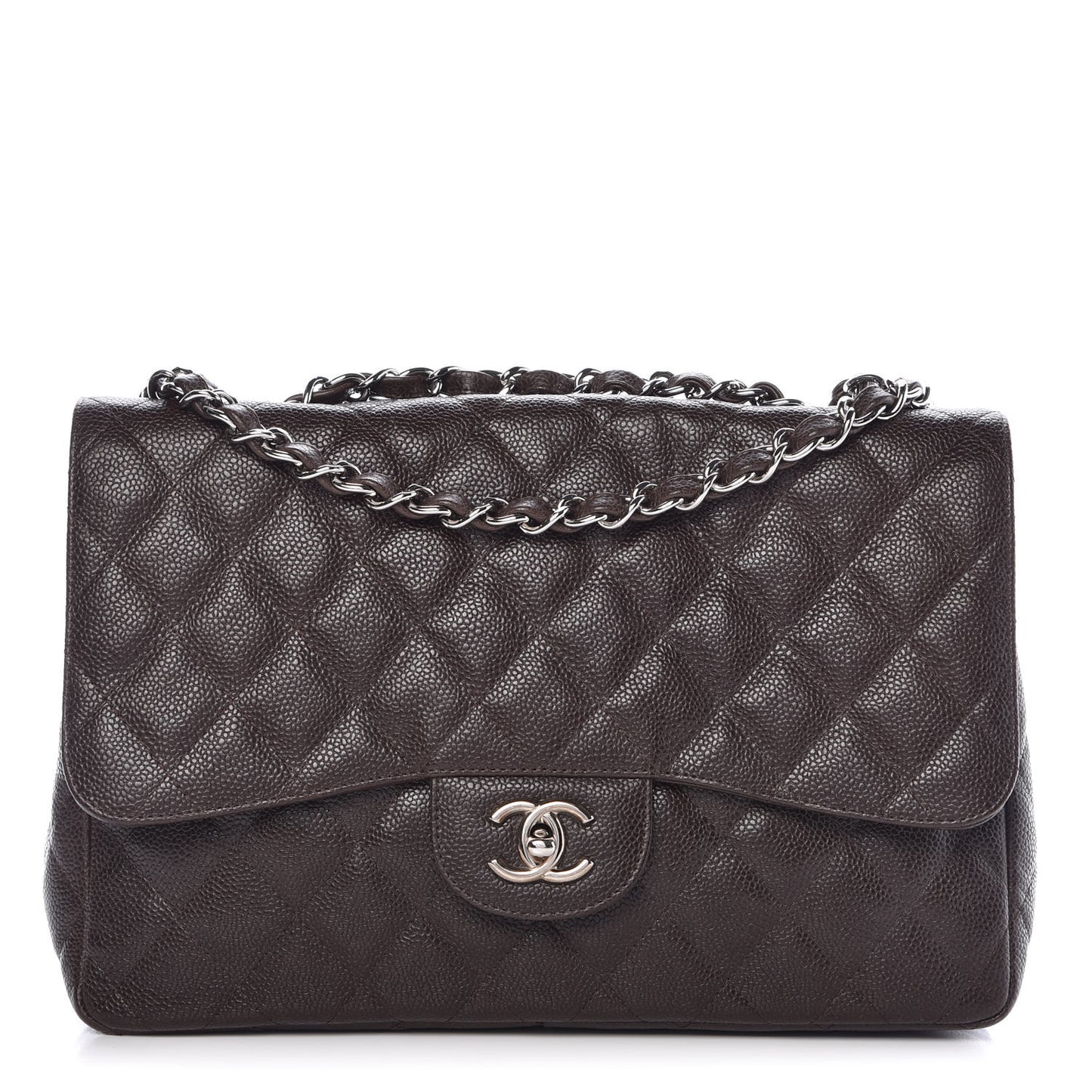 Caviar Quilted Jumbo Single Flap Dark Brown