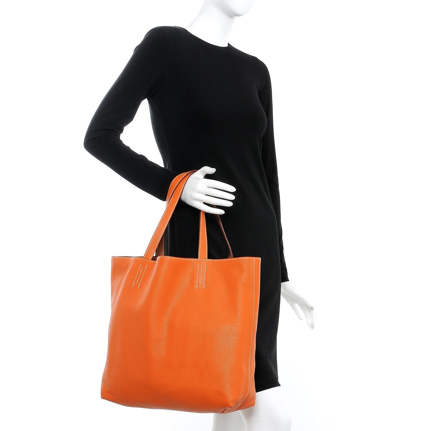 Taurillon Clemence Double Sens 36 Reversible Tote Orange Gold