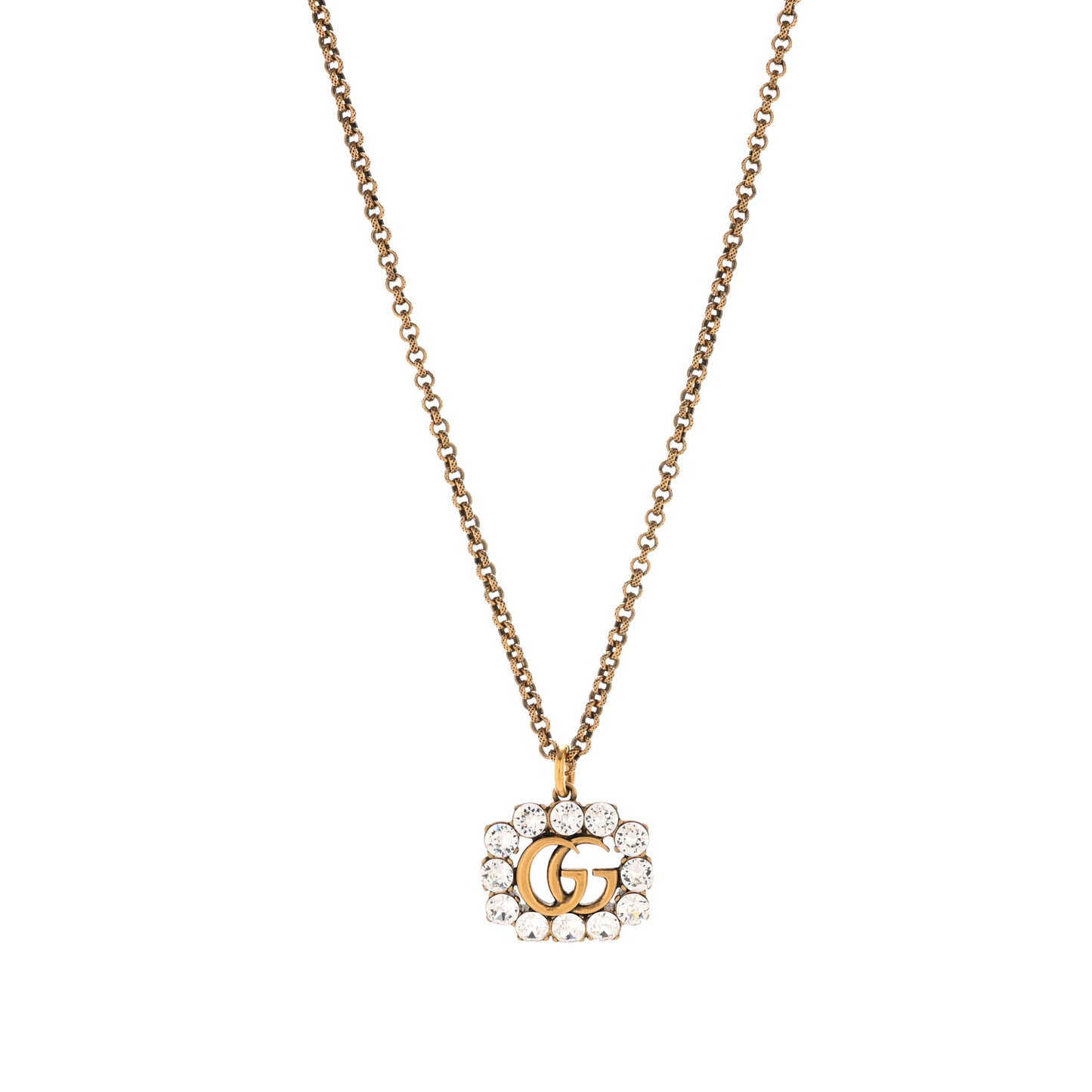 Crystal Embellished Double G Necklace Aged Gold