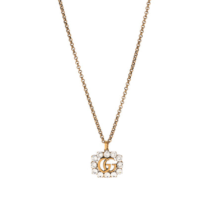 Gucci Crystal Embellished Double G Necklace Aged Gold 1 of 7