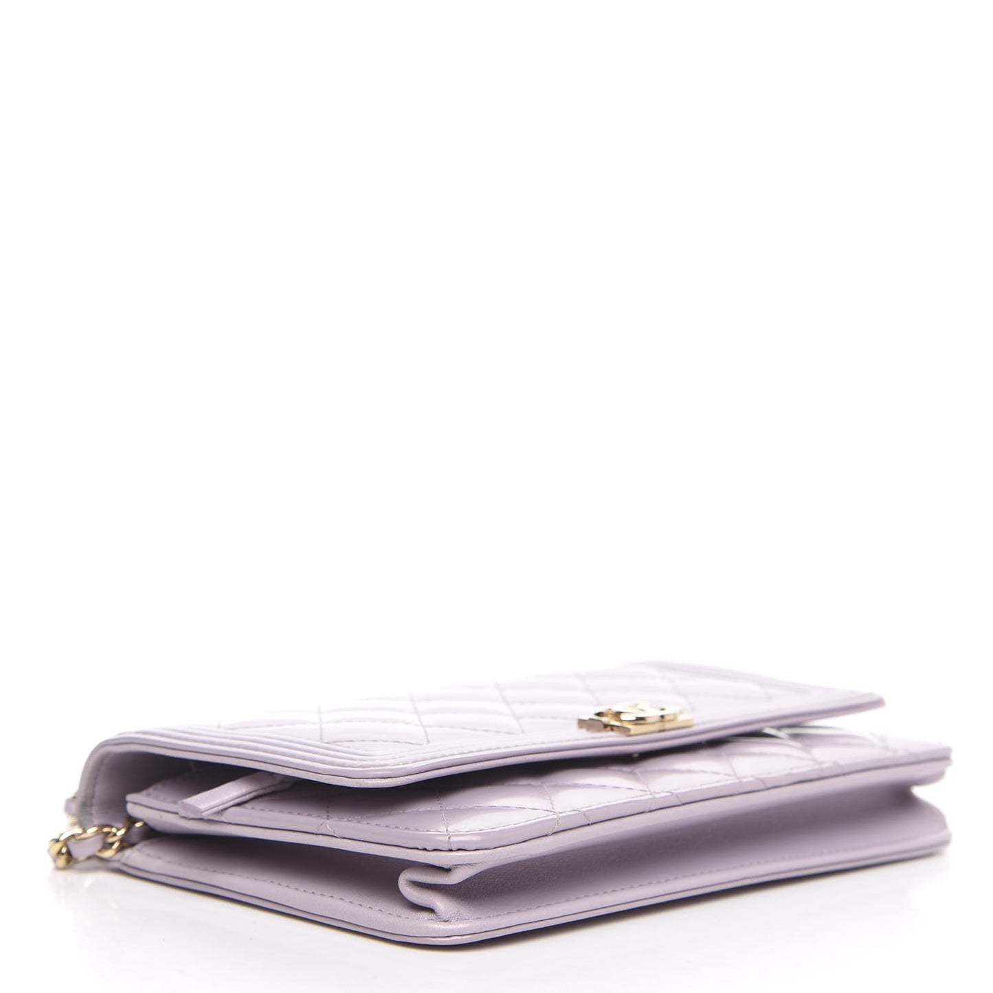 Patent Calfskin Quilted Boy Wallet On Chain WOC Purple