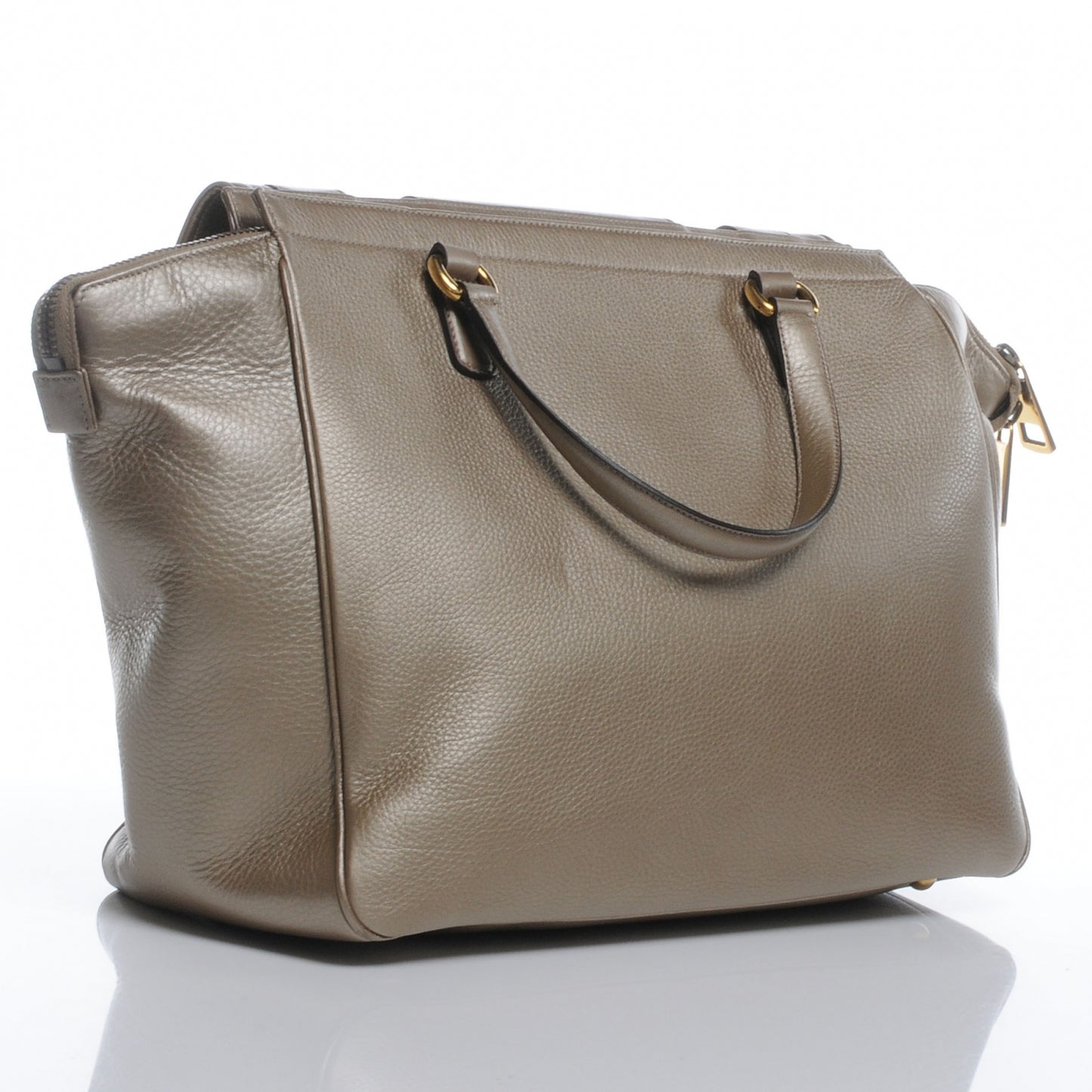 Metallic Pebbled Calfskin Medium 1973 Top Handle Satchel Golden Beige