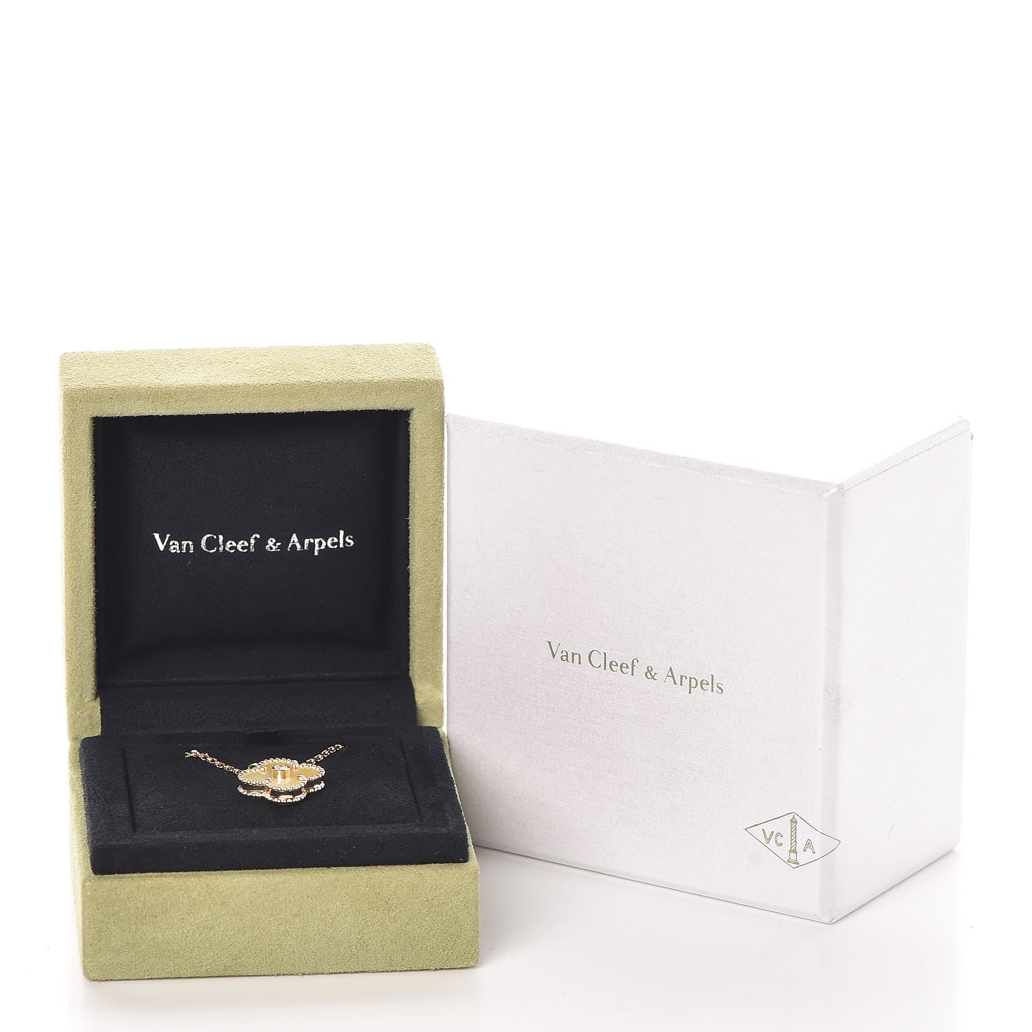 Van Cleef & Arpels 18K Yellow Gold Diamond Yellow Mother of Pearl Vintage Alhambra Pendant Necklace 8 of 8