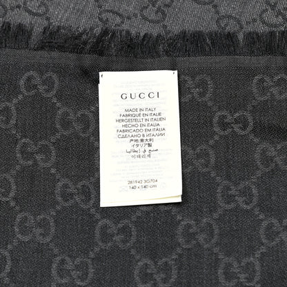 Gucci Wool Silk Monogram GGWeb Fringe Shawl Black Medium Grey 5 of 5