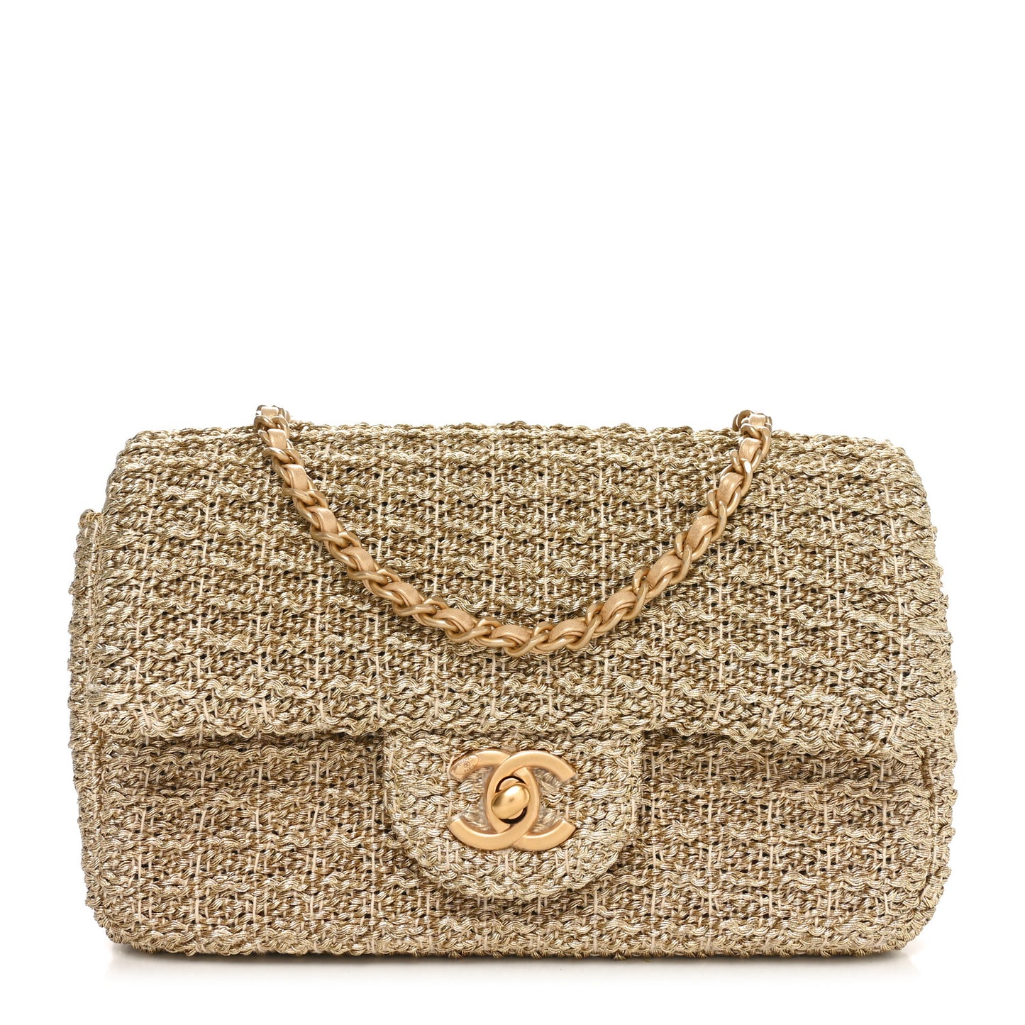 Metallic Woven Fabric Mini Rectangular Flap Gold