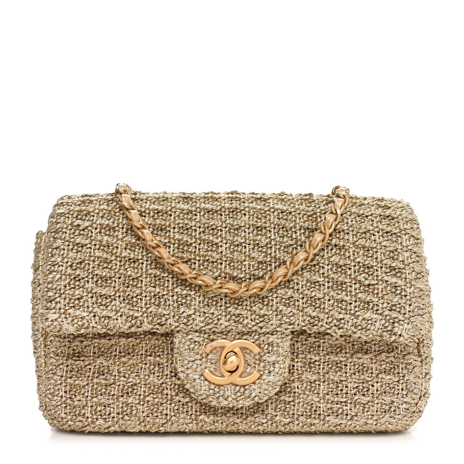 Chanel Metallic Woven Fabric Mini Rectangular Flap Gold 1 of 10