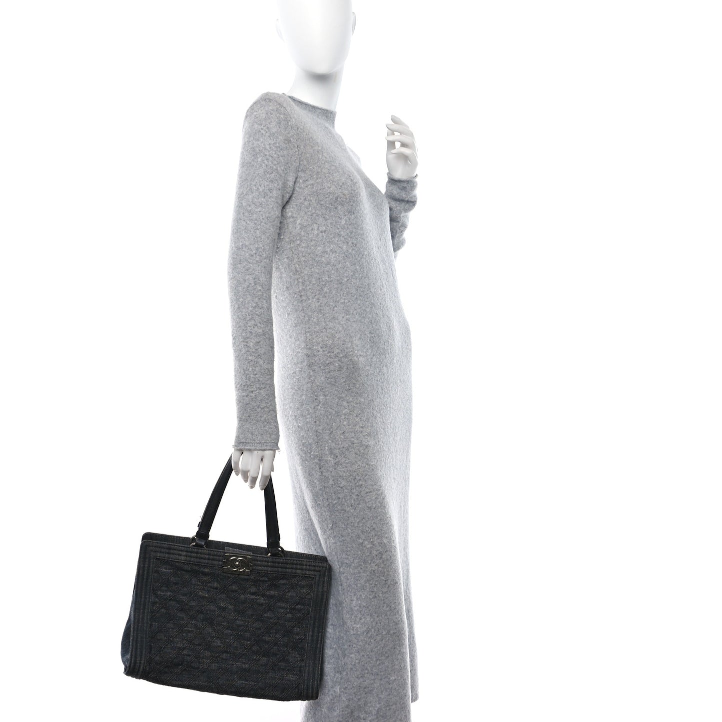 Denim Quilted Boy Shopping Tote Black