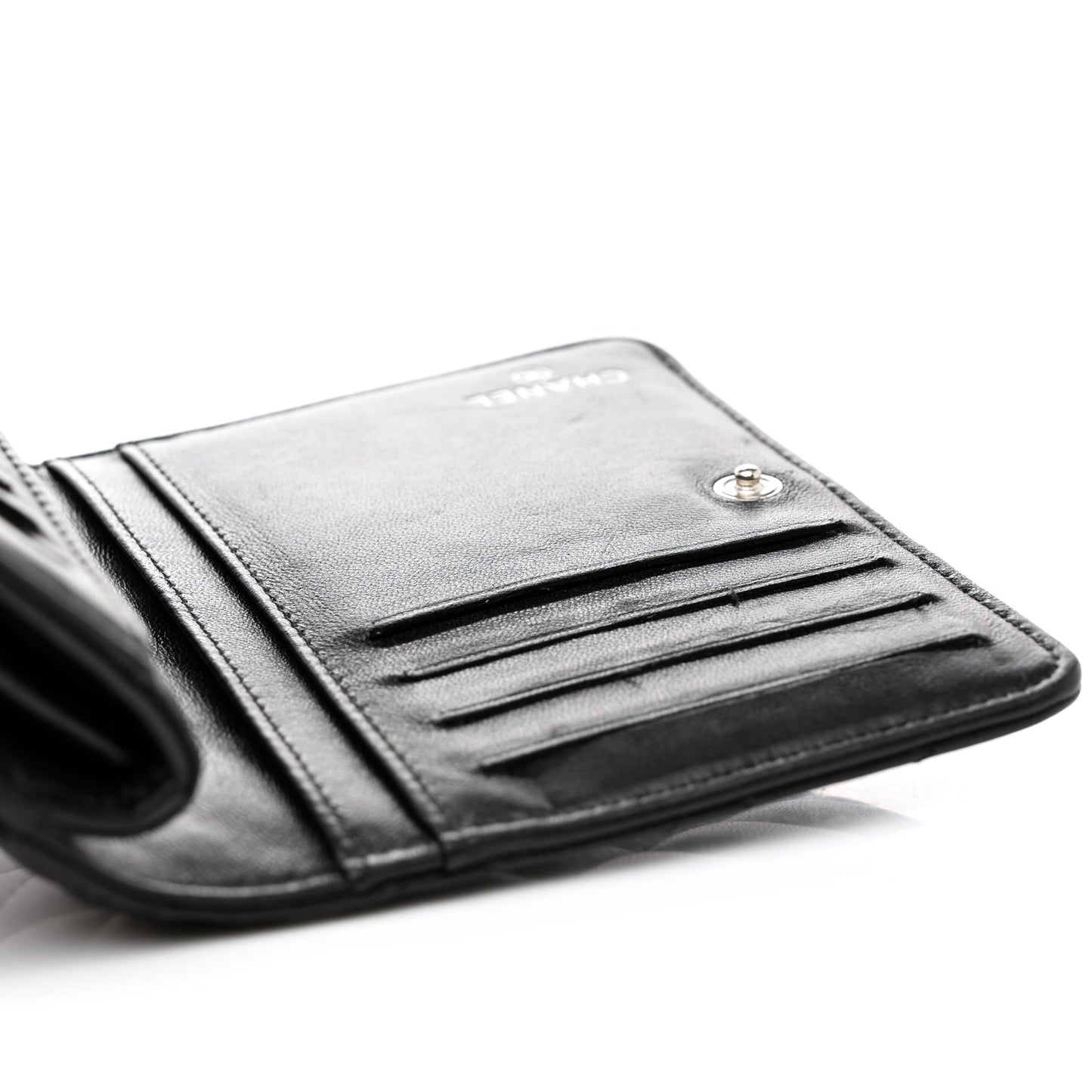 Lambskin Quilted Zip Around Coin Purse Wallet Black