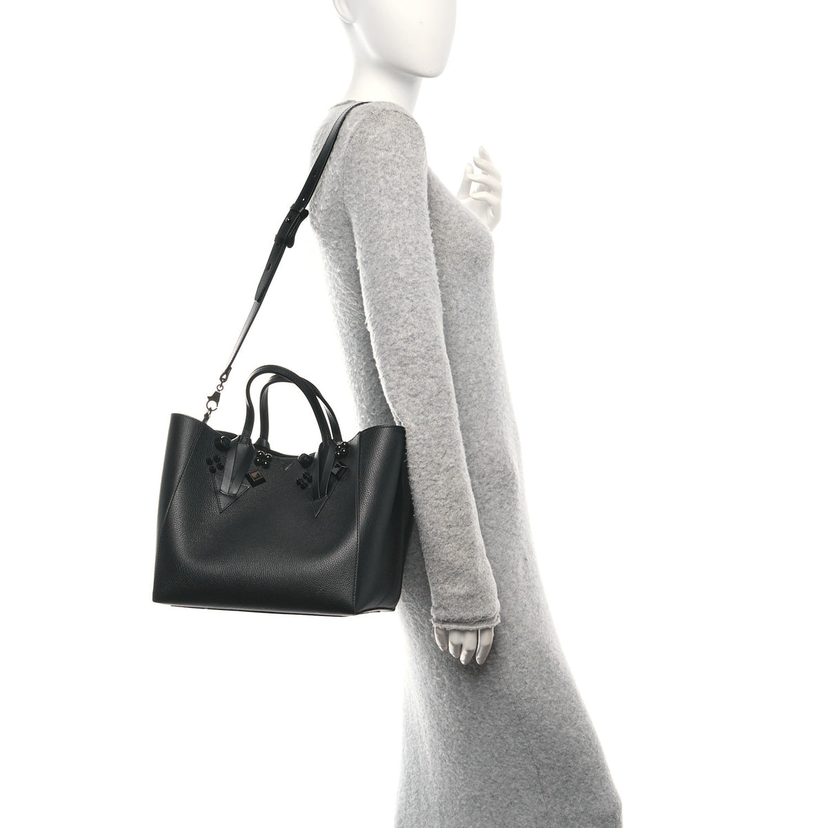Christian Louboutin Calfskin Empire Spike Studded Small Cabachic Tote Black 2 of 10