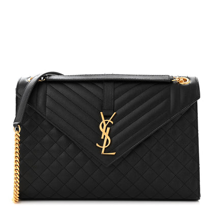 Saint Laurent Grain De Poudre Textured Mixed Matelasse Large Triquilt Monogram Satchel Black 1 of 10