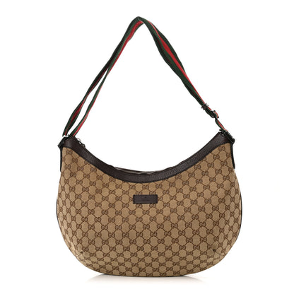 Gucci Monogram Web Medium Half Moon Hobo Dark Brown 1 of 13