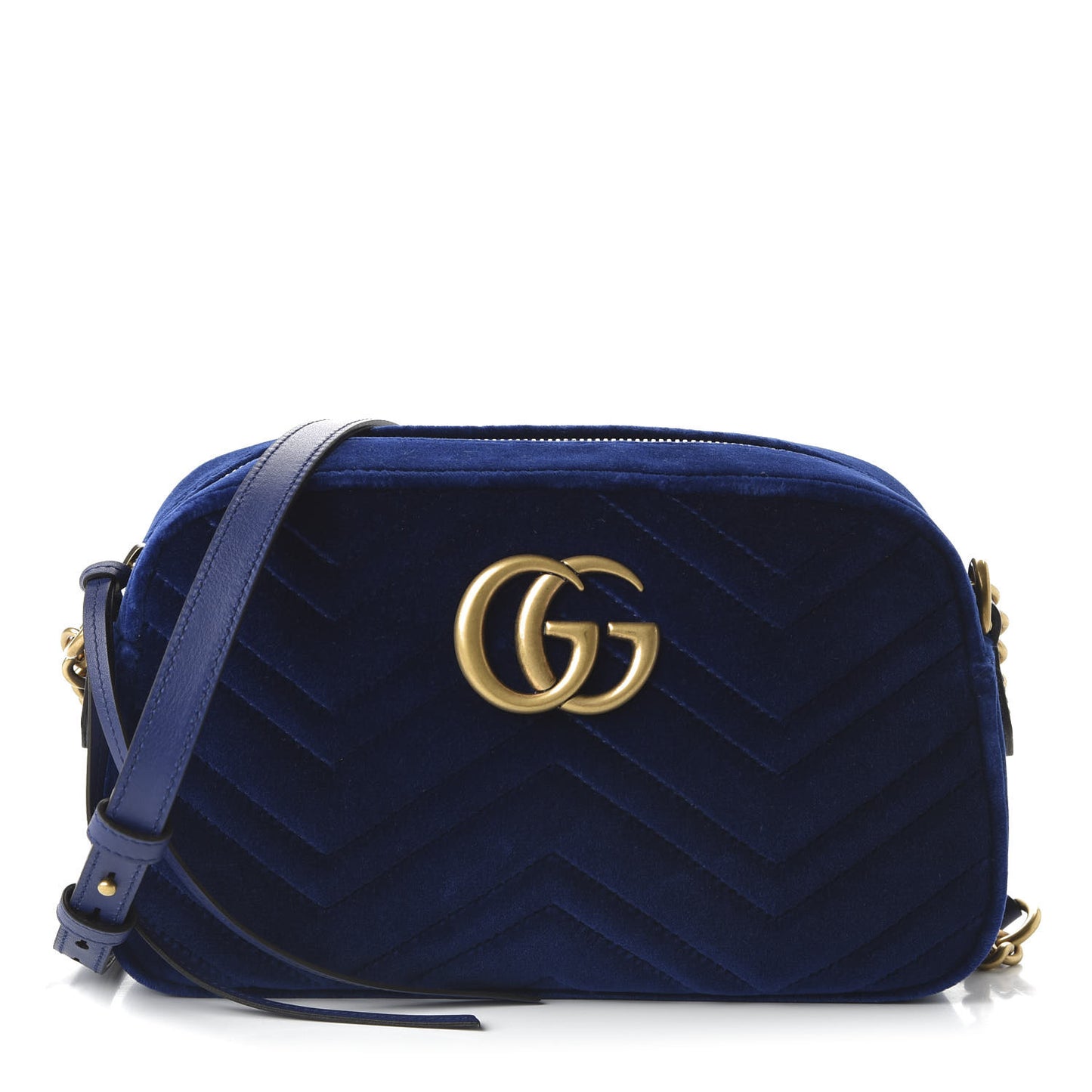 Velvet Matelasse Small GG Marmont Chain Shoulder Bag Cobalt