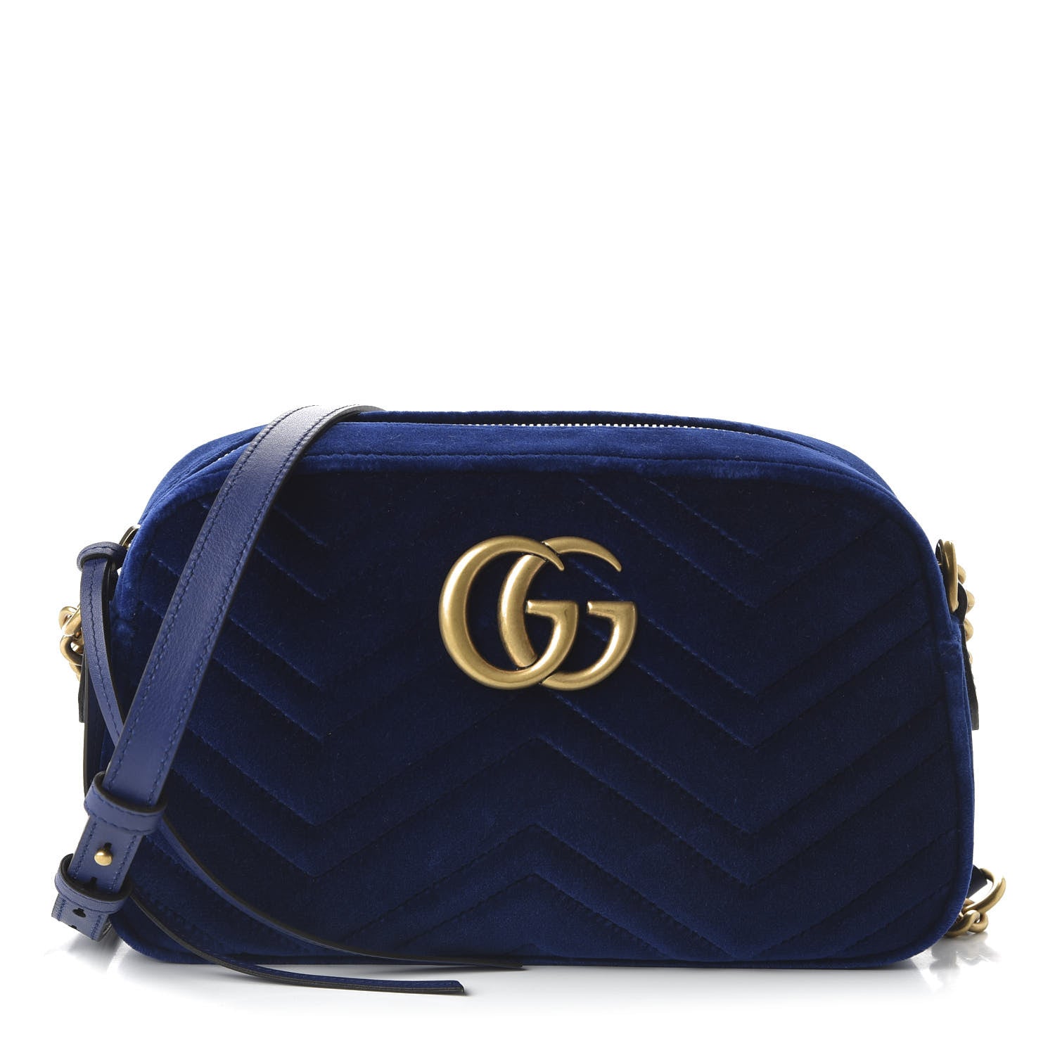 Gucci Velvet Matelasse Small GG Marmont Chain Shoulder Bag Cobalt 1 of 11