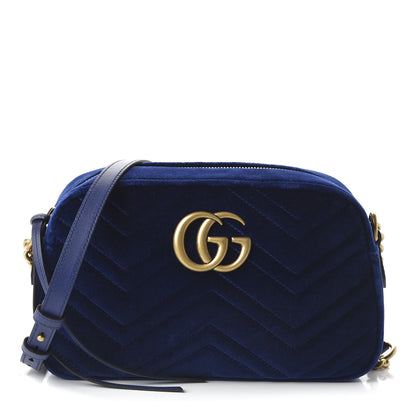 Gucci Velvet Matelasse Small GG Marmont Chain Shoulder Bag Cobalt 1 of 11