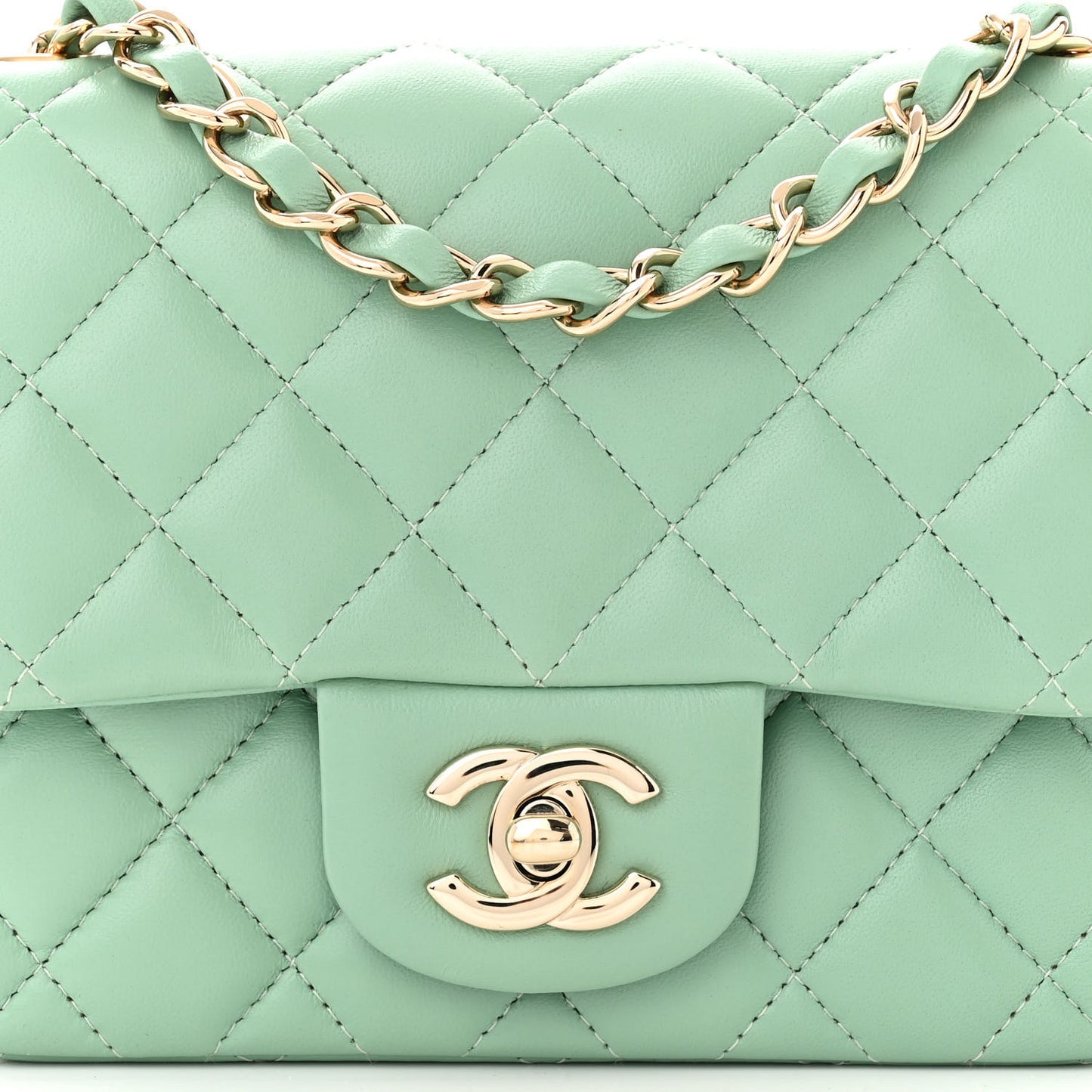 Lambskin Quilted Mini Square Flap Light Green