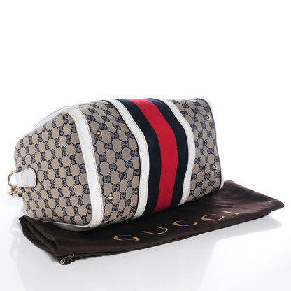 Gucci Monogram Selleria Calfskin Vintage Web Medium Boston Beige Blue Mystic White 4 of 8