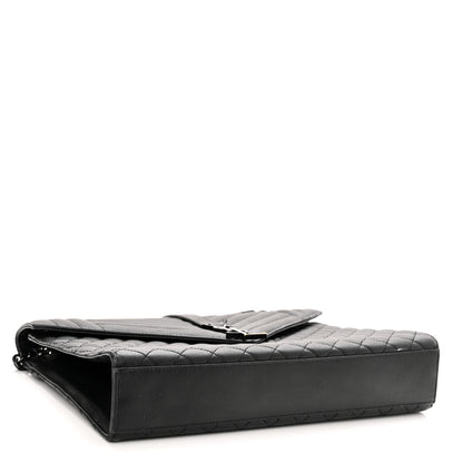 Saint Laurent Grain De Poudre Textured Mixed Matelasse Large Triquilt Monogram Monochrome Satchel Black 4 of 21