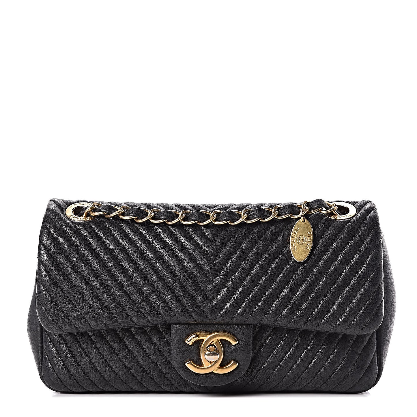 Calfskin Surpique Chevron Small Flap Black