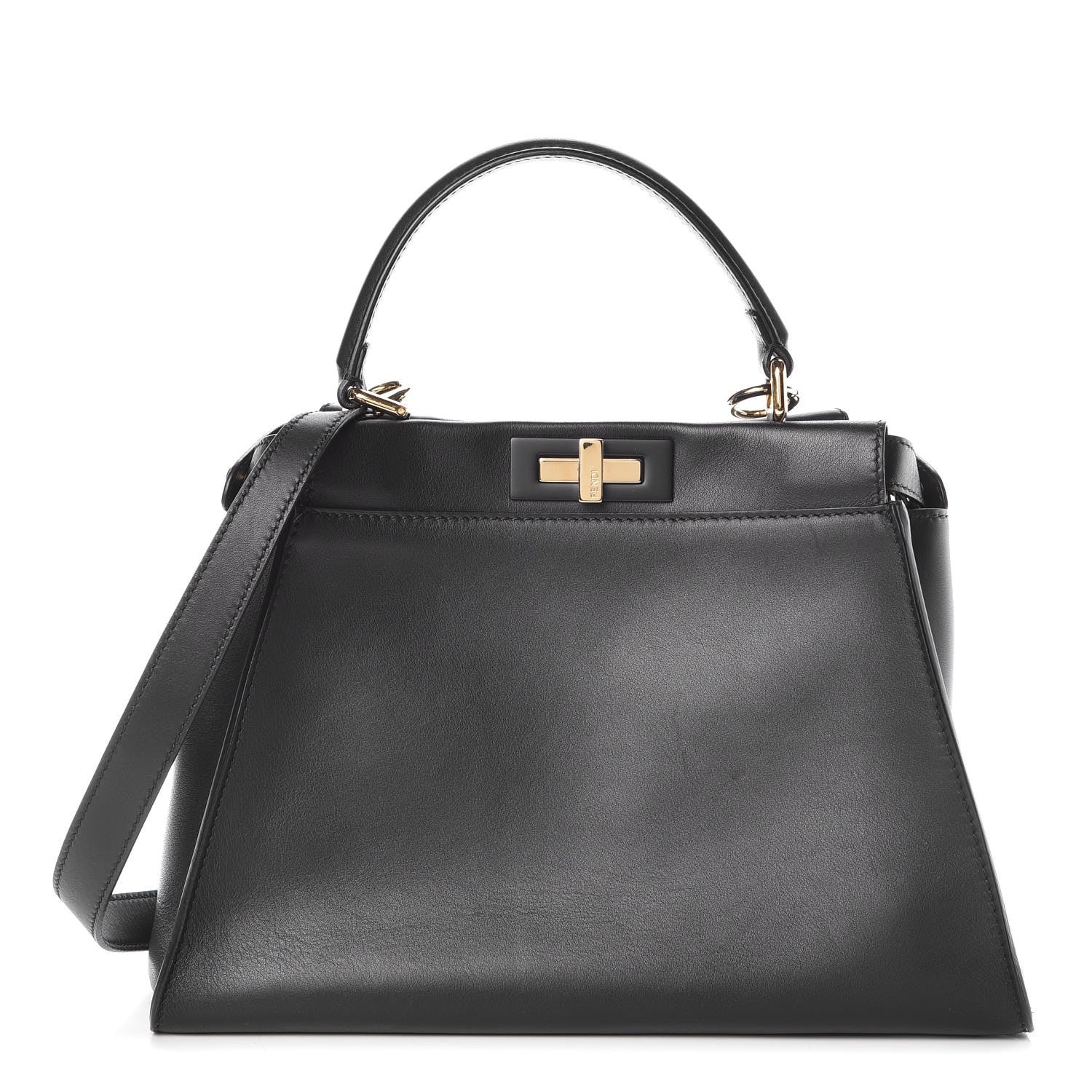 Fendi Vitello Seta Shiny Nappa Medium Peekaboo Iconic Satchel Black 1 of 9